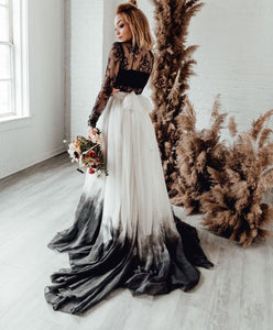 Two Piece Black Long Wedding Dresses Bridal Gown