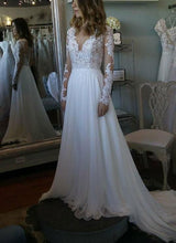 Laden Sie das Bild in den Galerie-Viewer, V Neck Bridal Gown Wedding Dresses with Full Sleeves