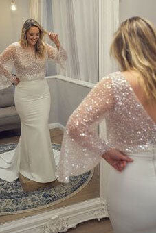 Sparkly Two Piece Mermaid Wedding Dresses Bridal Gown