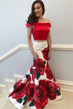 Laden Sie das Bild in den Galerie-Viewer, Two Piece Mermaid Prom Dresses Rose Print