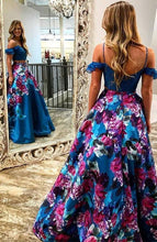Load image into Gallery viewer, Two Piece Print Spaghetti Straps Prom Dresses