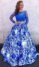 Load image into Gallery viewer, Two Piece Print Long Prom Dresses for Party