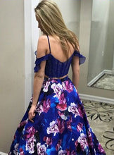 Load image into Gallery viewer, Two Piece Print Long Prom Dresses Off the Shoulder