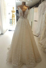 Load image into Gallery viewer, Sparkly Spaghetti Straps Long Wedding Dresses Bridal Gown