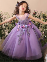 Laden Sie das Bild in den Galerie-Viewer, Lanvender Flower Girl Dresses Floor Length Birthday Dress with Flowers