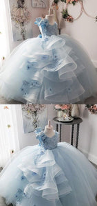 Ball Gown Baby Blue Pageant Dresses Birthday Gown for Kid Flower girl Dresses