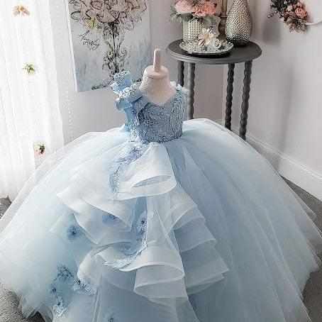 Ball Gown Baby Blue Pageant Dresses Birthday Gown for Kid Flower girl Dresses