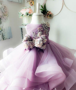 Lanvender Ball Gown Pageant Dresses Birthday Dress with Bowknot Flower Girl Dresses