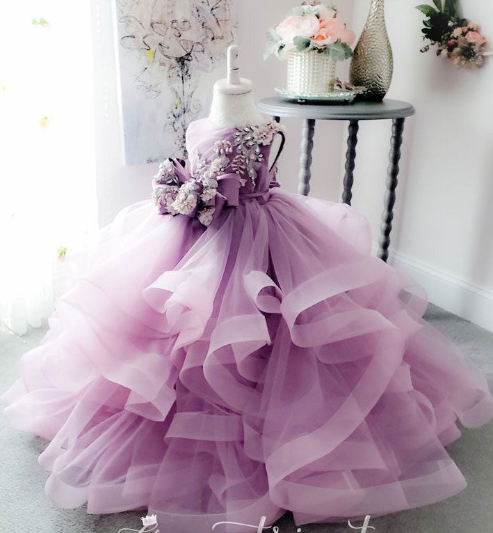 Lanvender Ball Gown Pageant Dresses Birthday Dress with Bowknot Flower Girl Dresses