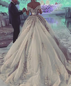 Off the Shoulder Wedding Dresses Bridal Gown with Appliques Beaded