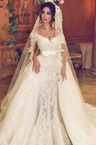 Off the Shoulder Wedding Dresses Bridal Gown with Appliques Beaded