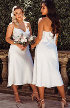 Load image into Gallery viewer, Spaghetti Straps Tea Length White Bridesmaid Dresses for Wedding