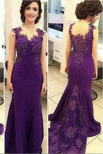 Laden Sie das Bild in den Galerie-Viewer, Mermaid Purple Long Prom Dresses with Appliques