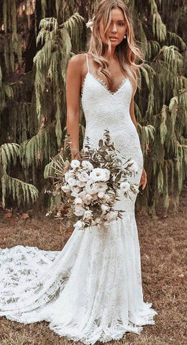 Spaghetti Straps Mermaid Lace Wedding Dresses Bridal Gown