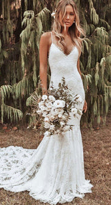 Spaghetti Straps Mermaid Lace Wedding Dresses Bridal Gown