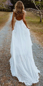 Spaghetti Straps Slit Side Wedding Dresses Bridal Gown