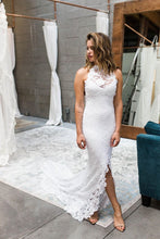 Load image into Gallery viewer, High Neck Lace Slit Front Wedding Dresses Bridal Gown