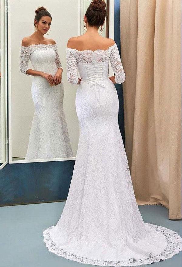 Mermaid Lace Bateau Wedding Dresses Bridal Gown