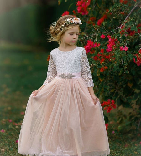 Pale Pink Flower Girl Dresses with Rhinestones