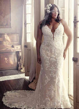 Cargar imagen en el visor de la galería, Plus Size Spaghetti Straps Mermaid Wedding Dresses Bridal Gown with Appliques