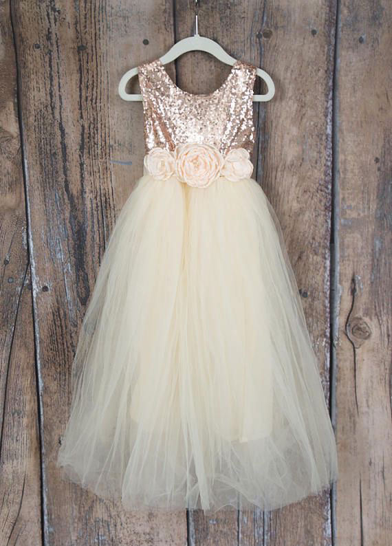 Ivory Flower Girl Dresses with Handmade Flowers