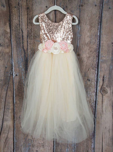 Ivory Flower Girl Dresses with Handmade Flowers JK