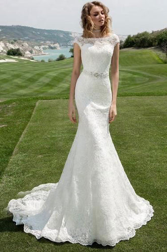 Elegant Lace Mermaid Wedding Dresses Bridal Gown with Sash