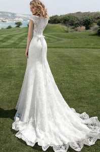 Elegant Lace Mermaid Wedding Dresses Bridal Gown with Sash