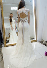 Load image into Gallery viewer, V Neck Lace Open Back Wedding Dresses Bridal Gown with Sash