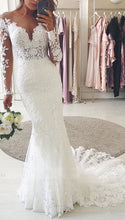 Laden Sie das Bild in den Galerie-Viewer, Mermaid V Neck Wedding Dresses Bridal Gown with Sleeves