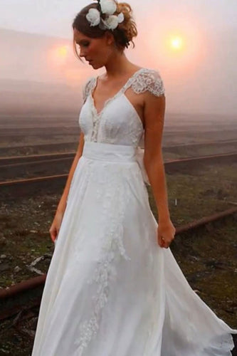 Beach Wedding Dresses Bridal Gown Back with Bowknot