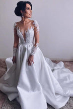 Load image into Gallery viewer, Sheer Neck Long Wedding Dresses Bridal Gown with Appliques