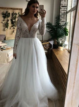 画像をギャラリービューアに読み込む, Deep V Neck Wedding Dresses Bridal Gown with Sleeves