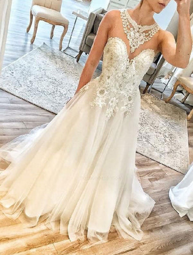 Elegant Tulle Wedding Dresses Bridal Gown with Appliques