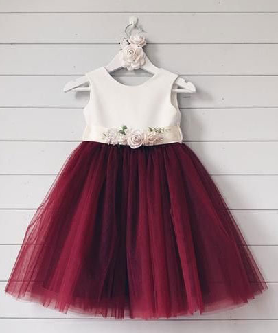 Knee Length Flower Girl Dresses with Handmade Flower