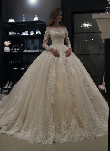 Bateau Wedding Dresses Bridal Gown with Sleeves