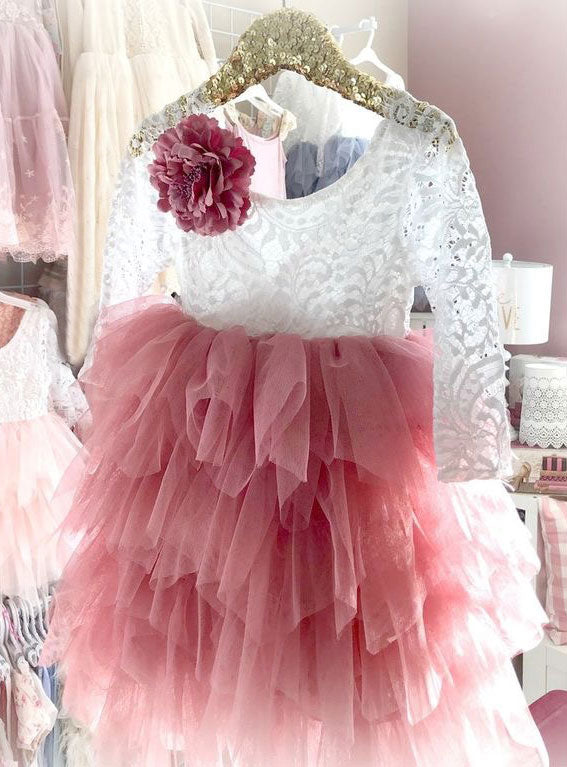 Coral Flower Girl Dresses with Handmade Flower