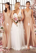 Cargar imagen en el visor de la galería, V Neck Floor Length Bridesmaid Dresses Under 100