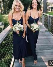 Load image into Gallery viewer, Halter Navy Blue Floor Length Bridesmaid Dresses for Wedding Party