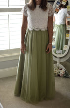 Load image into Gallery viewer, Two Piece Olive Green Floor Length Flower Girl Dresses