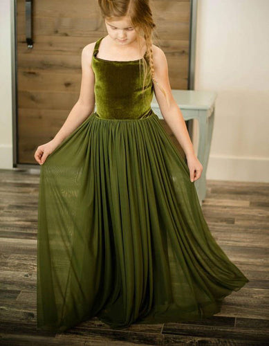 Olive Green Floor Length Flower Girl Dresses