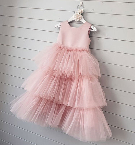 Pink Floor Length Flower Girl Dresses Birthday Gown