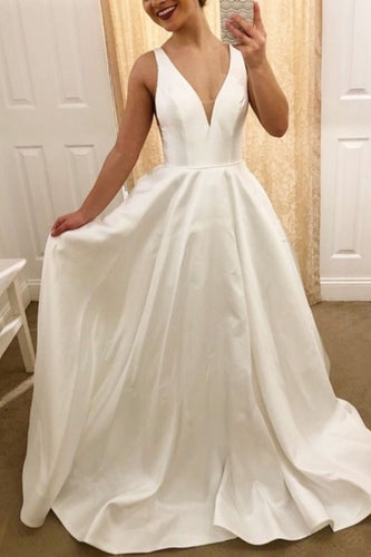 Simple V Neck Wedding Dresses Bridal Gown