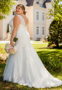 V Neck Plus Size Wedding Dresses Bridal Gown with Lace