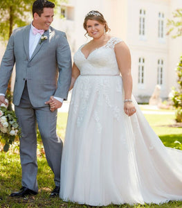 V Neck Plus Size Wedding Dresses Bridal Gown with Lace