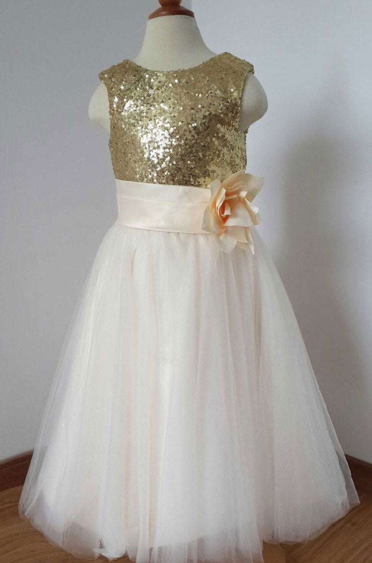 Floor Length Flower Girl Dresses Birthday Gown with Handmade Flower