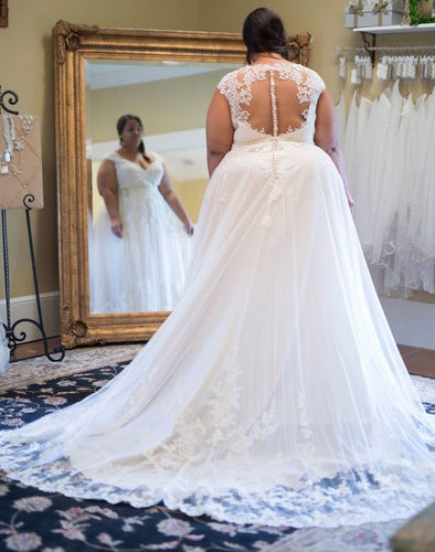 Plus Size V Neck Wedding Dresses with Appliques