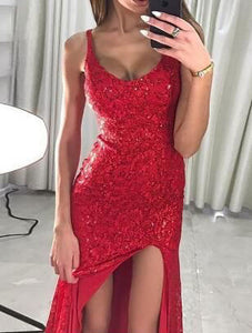 Square Prom Dresses Slit Evening Gown