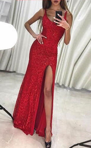 Square Prom Dresses Slit Evening Gown