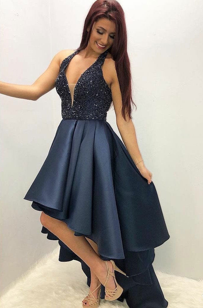 Navy Blue Prom Dresses Hi Low